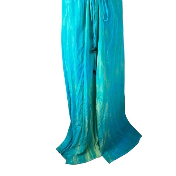 Gypsy05 XS blue green100% silk hand tie dyed empire waist boho maxi dress beach - Picture 5 of 11